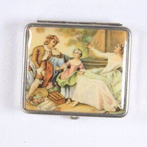 Vintage Powder and rouge compact ca 1940s Victorian home scene husband wife
